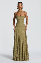 Women Floral Lace Cowl Neck Maxi Dress - Image 5