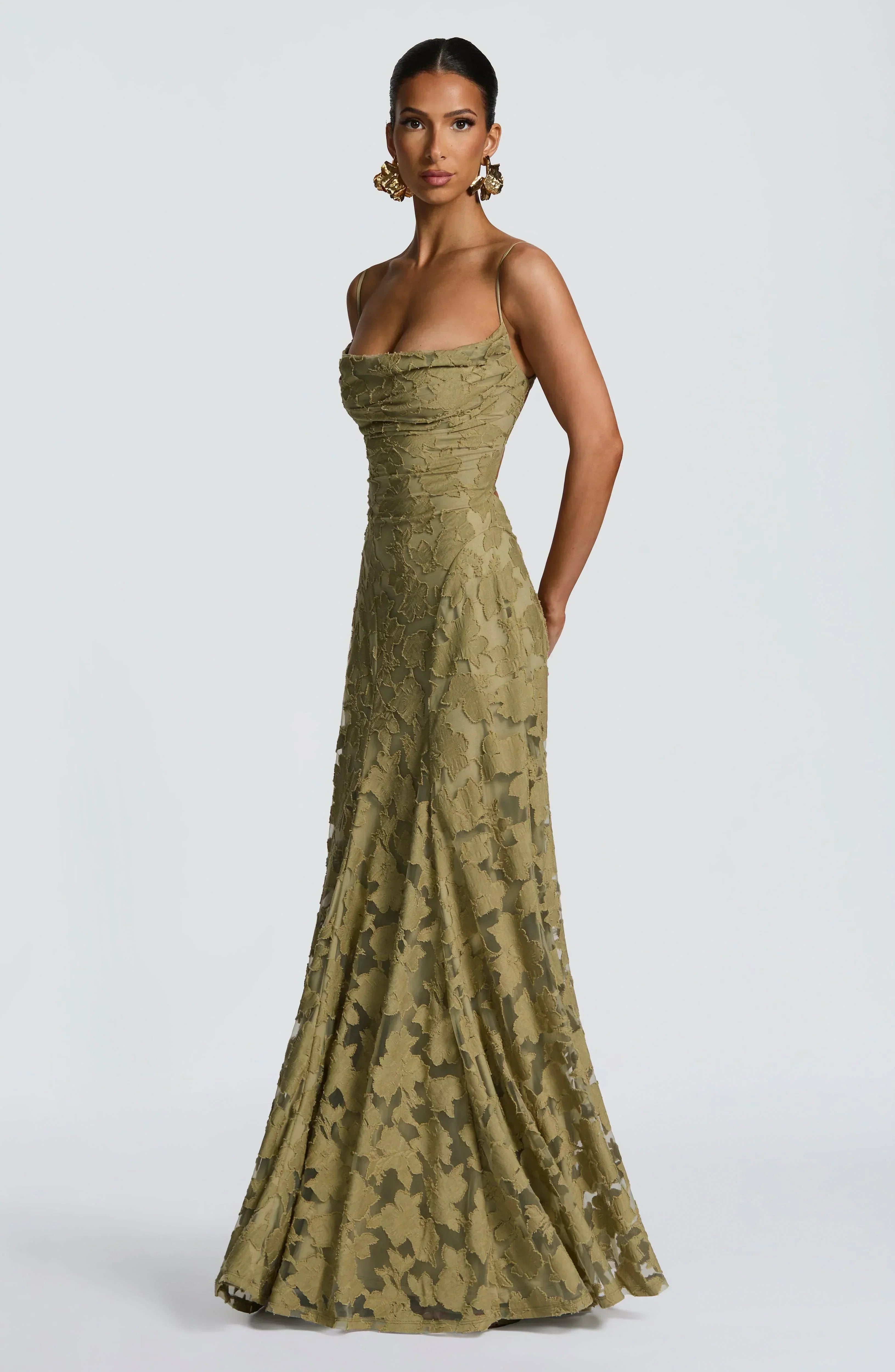 Women Floral Lace Cowl Neck Maxi Dress - Image 6