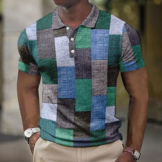 Men's Patchwork Polo Shirt Short Sleeve Summer Knit - Image 3