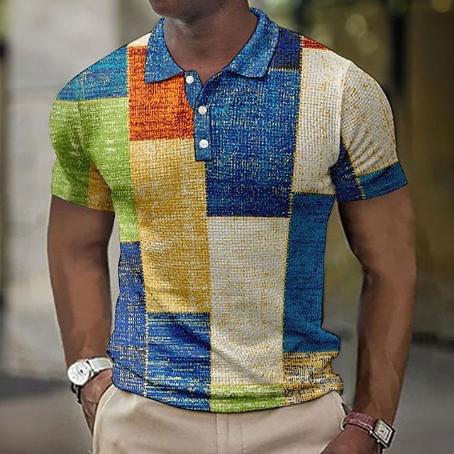 Men's Patchwork Polo Shirt Short Sleeve Summer Knit - Image 10