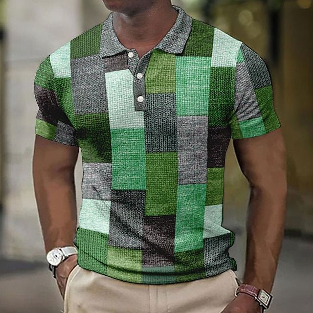 Men's Patchwork Polo Shirt Short Sleeve Summer Knit - Image 7