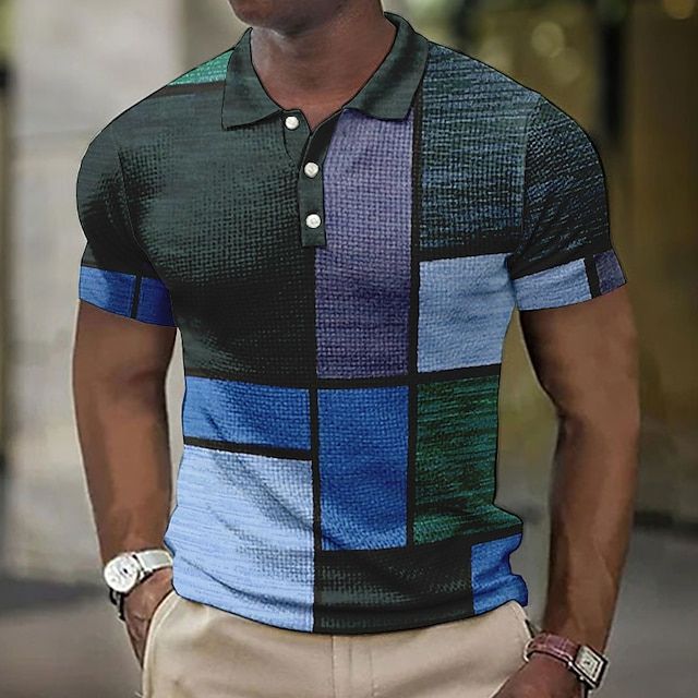 Men's Patchwork Polo Shirt Short Sleeve Summer Knit - Image 11