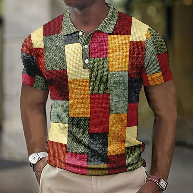 Men's Patchwork Polo Shirt Short Sleeve Summer Knit - Image 2