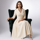 Women Draped Collar A-Line Midi Dress with Pockets - Image 6
