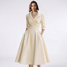 Women Draped Collar A-Line Midi Dress with Pockets - Image 4