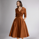 Women Draped Collar A-Line Midi Dress with Pockets - Image 11