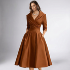Women Draped Collar A-Line Midi Dress with Pockets - Image 10
