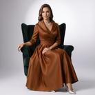 Women Draped Collar A-Line Midi Dress with Pockets - Image 13