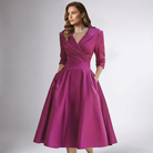 Women Draped Collar A-Line Midi Dress with Pockets - Image 15