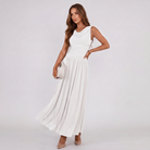 Women Draped Neck Pleated Midi Dress - Image 4