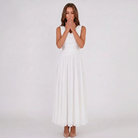 Women Draped Neck Pleated Midi Dress