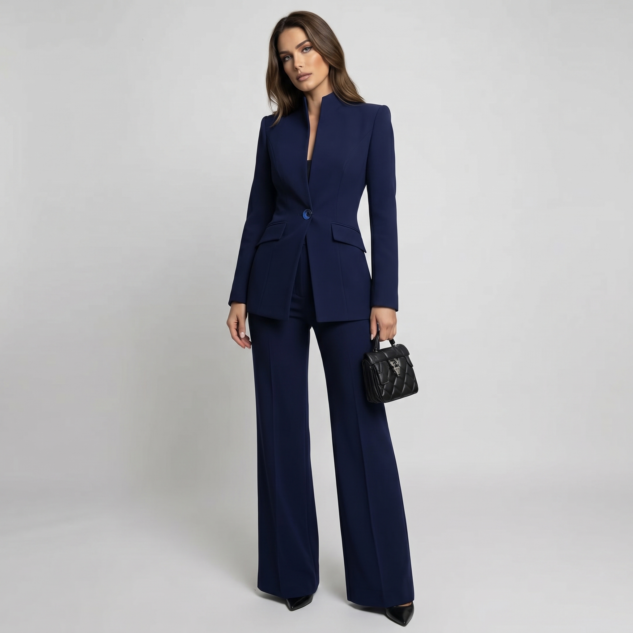 Women Tailored Blazer Trouser Set Wide Leg Suit - Image 4