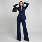 Women Tailored Blazer Trouser Set Wide Leg Suit - Image 3
