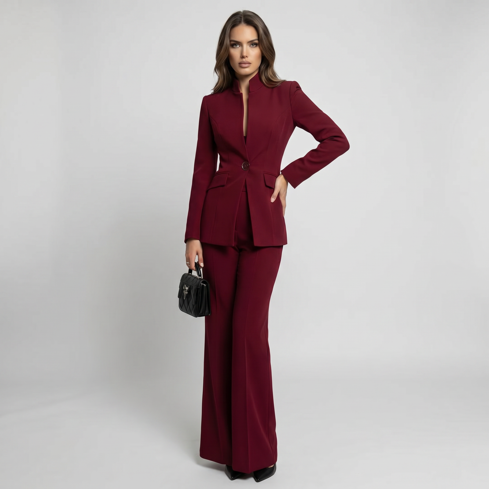 Women Tailored Blazer Trouser Set Wide Leg Suit - Image 5