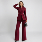 Women Tailored Blazer Trouser Set Wide Leg Suit - Image 7
