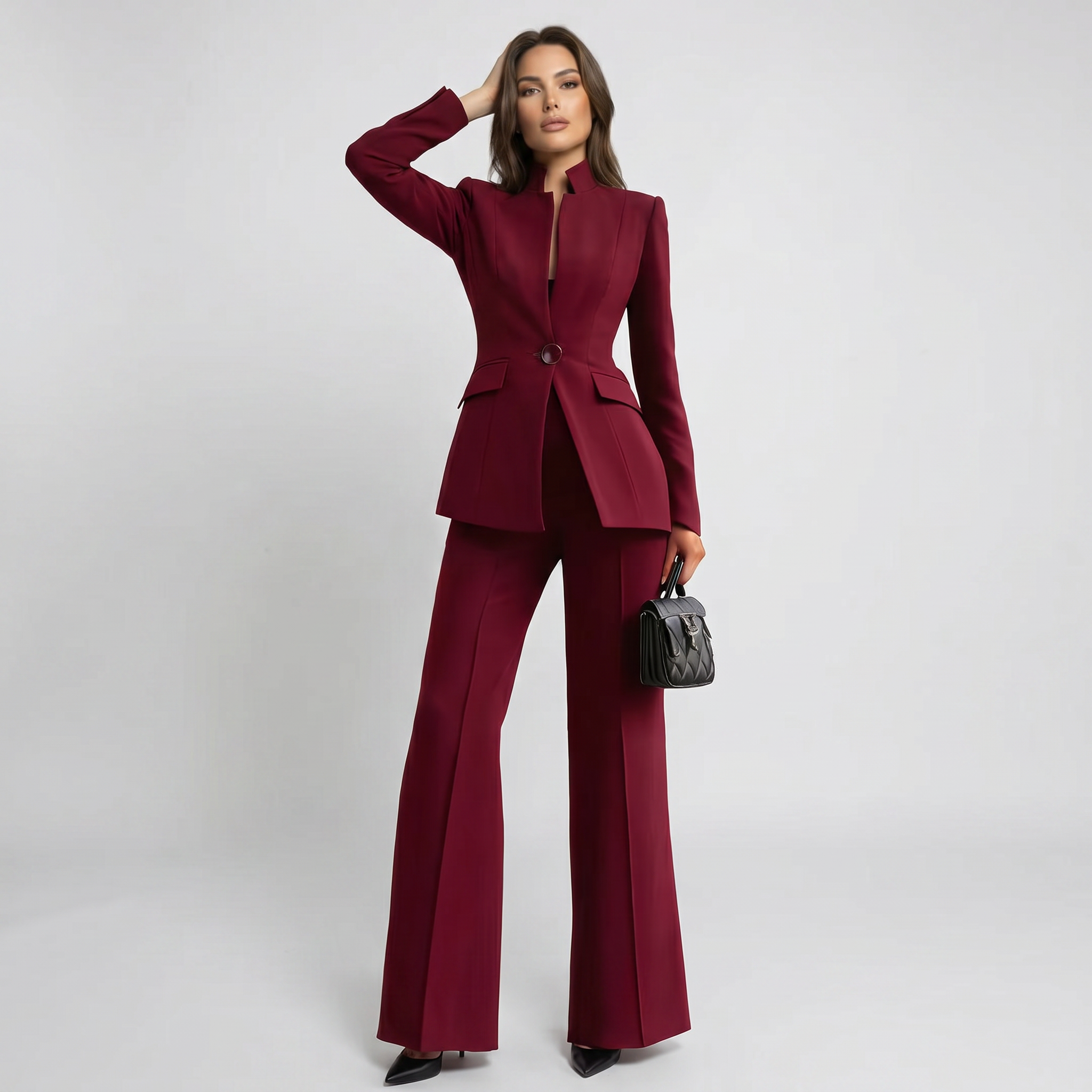 Women Tailored Blazer Trouser Set Wide Leg Suit - Image 7
