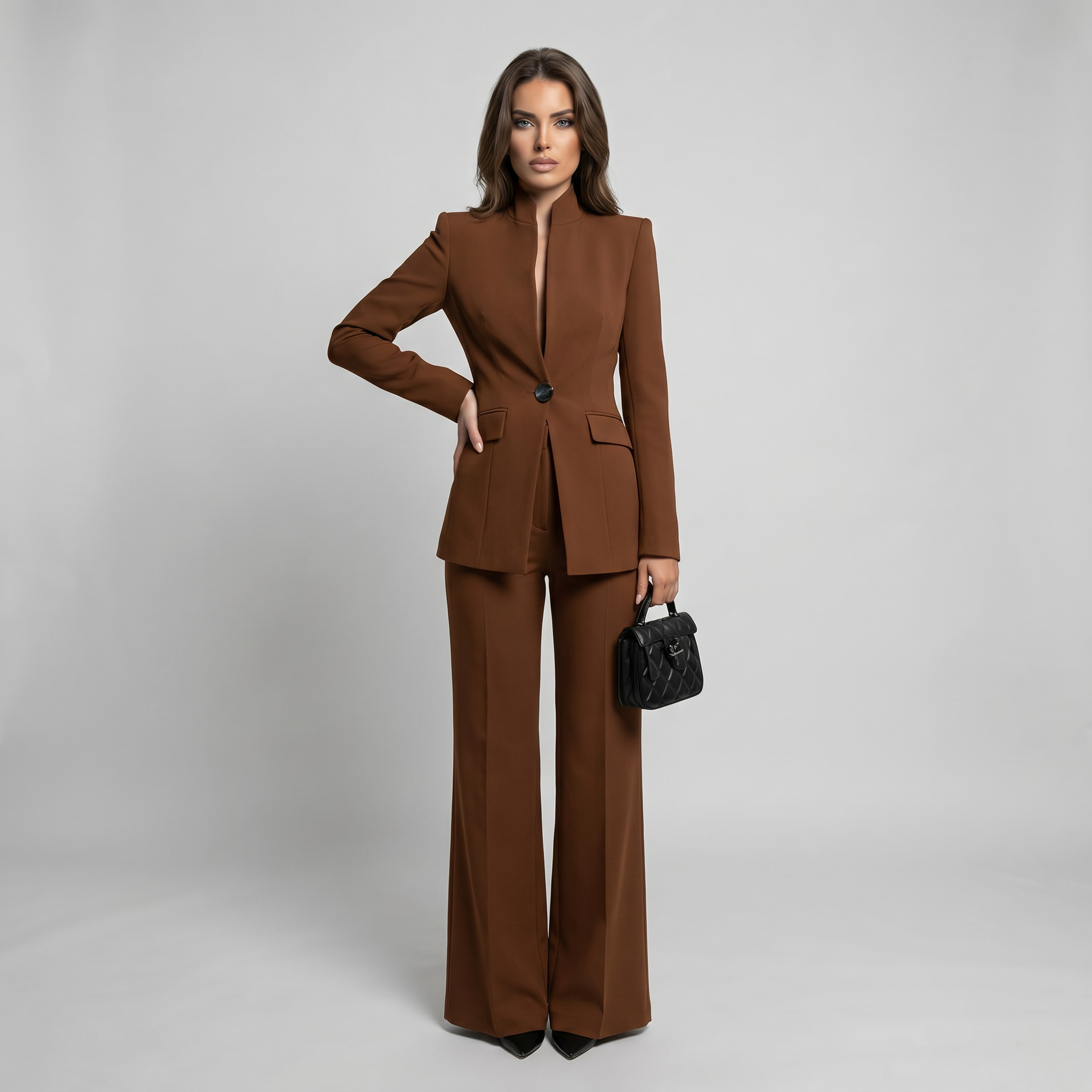 Women Tailored Blazer Trouser Set Wide Leg Suit - Image 9