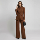 Women Tailored Blazer Trouser Set Wide Leg Suit - Image 10