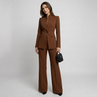Women Tailored Blazer Trouser Set Wide Leg Suit - Image 8