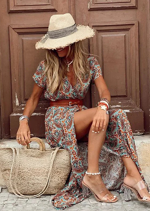 Women's Paisley Belted Flowy Maxi Dress - Image 7