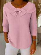 Women Bow Fitted Knit Sweater - Image 2