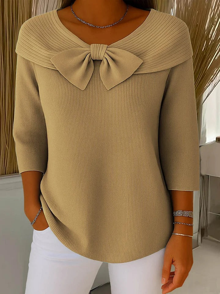 Women Bow Fitted Knit Sweater - Image 3