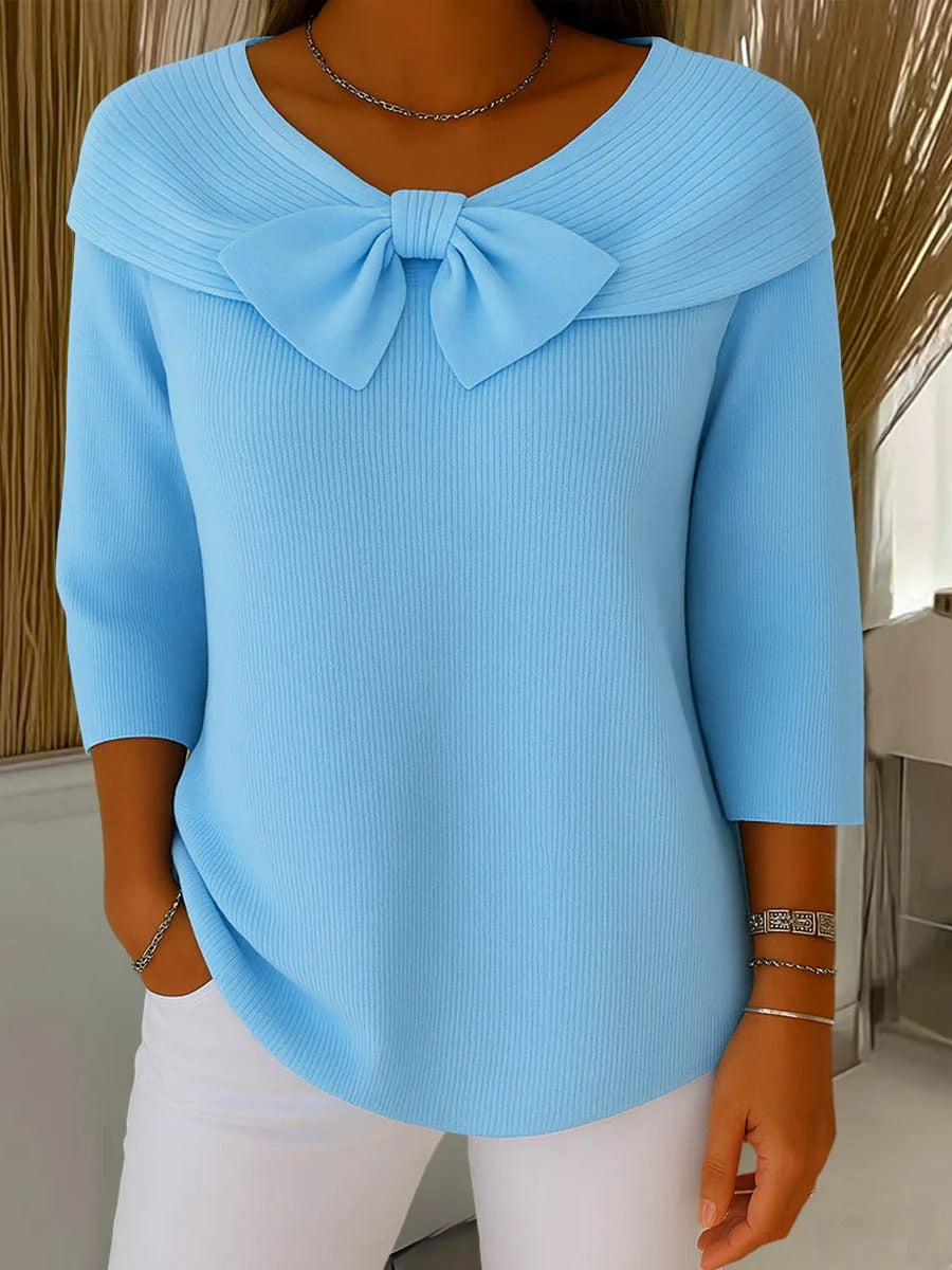Women Bow Fitted Knit Sweater