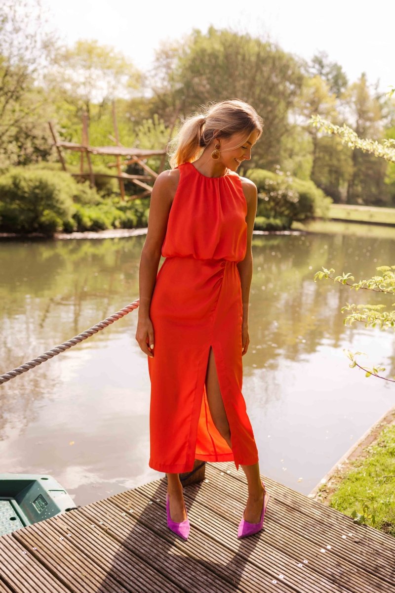 Women High Neck Sleeveless Midi Dress Side Slit Summer - Image 2