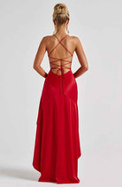 Women Satin Maxi Dress High Slit Draped Neckline Formal - Image 17