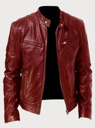 Men's Slim Fit Leather Moto Jacket Zip-Up Biker