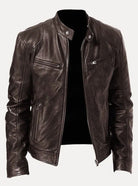 Men's Slim Fit Leather Moto Jacket Zip-Up Biker - Image 4