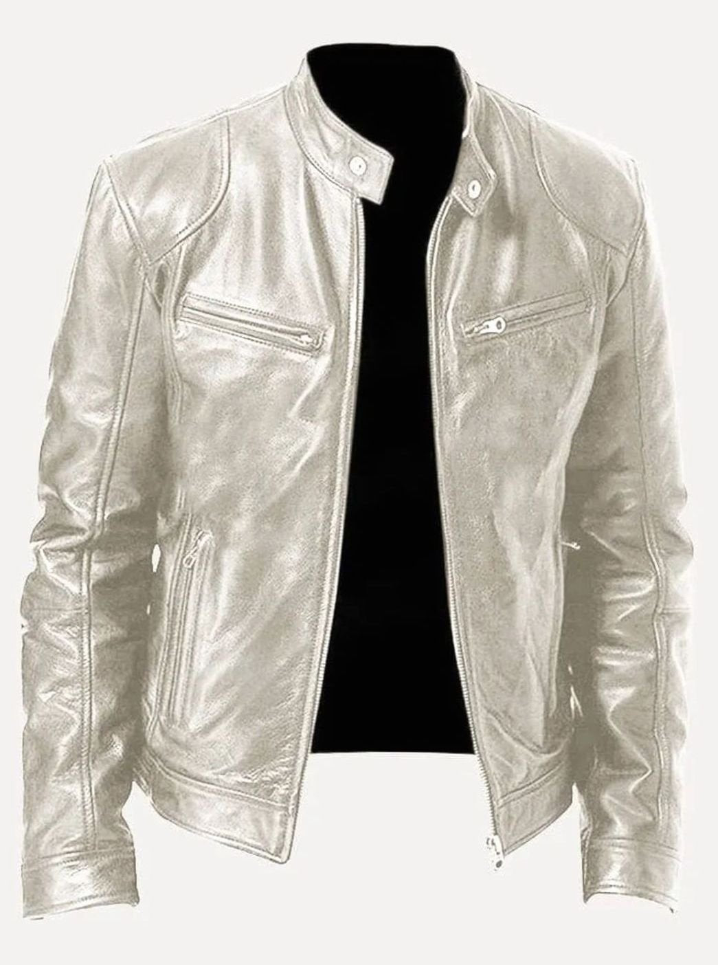 Men's Slim Fit Leather Moto Jacket Zip-Up Biker - Image 5
