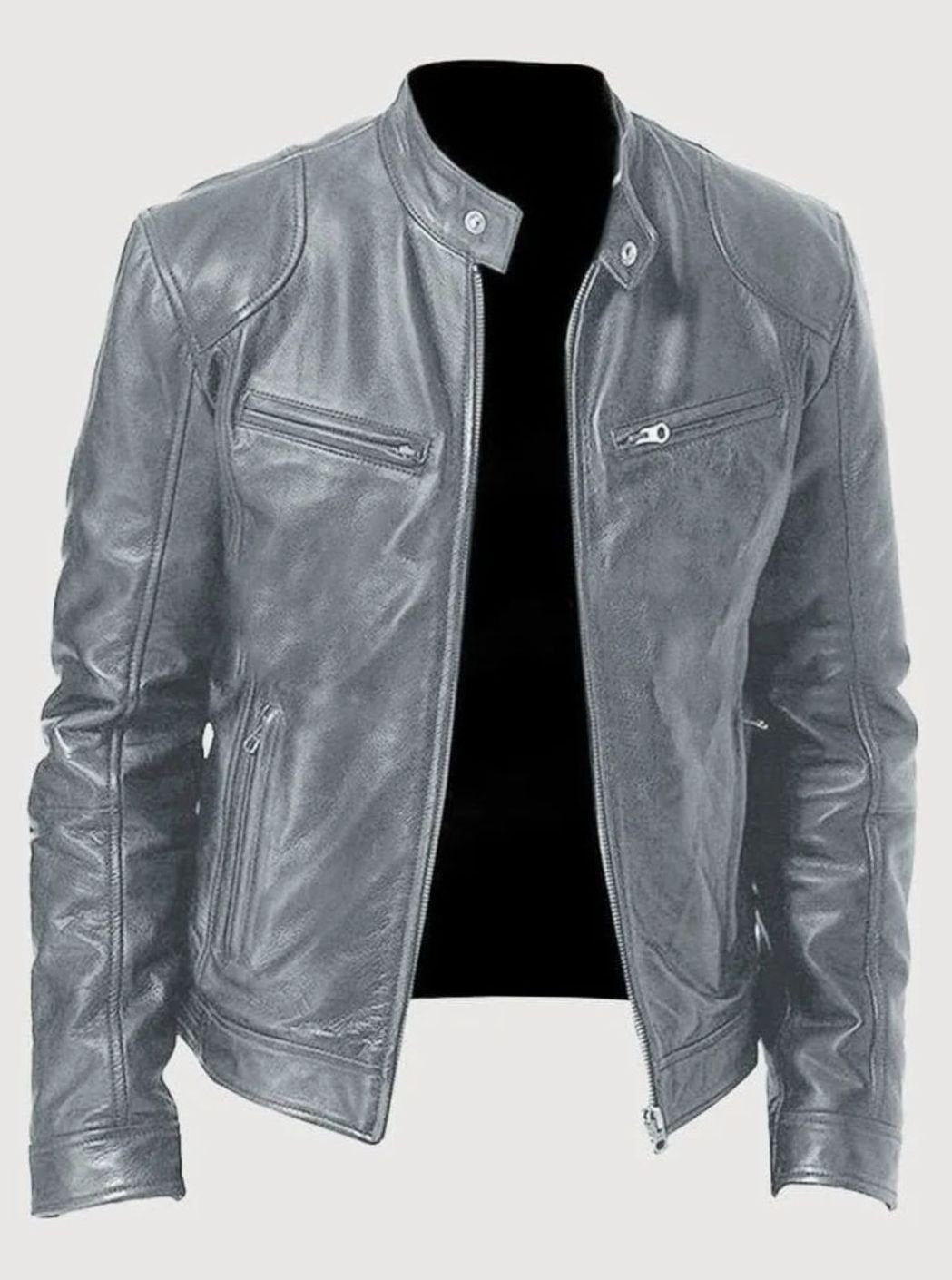 Men's Slim Fit Leather Moto Jacket Zip-Up Biker - Image 7