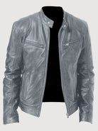 Men's Slim Fit Leather Moto Jacket Zip-Up Biker - Image 7