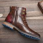 Men's Leather Cap-Toe Ankle Boots Zip Lace-Up - Image 2