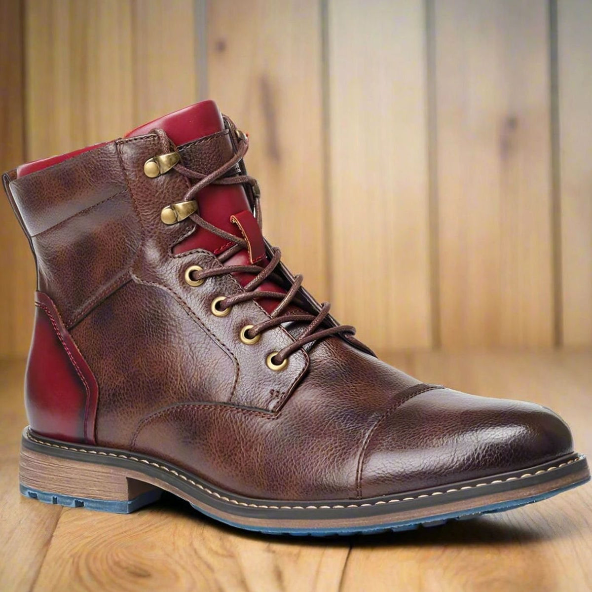Men's Leather Cap-Toe Ankle Boots Zip Lace-Up - Image 4