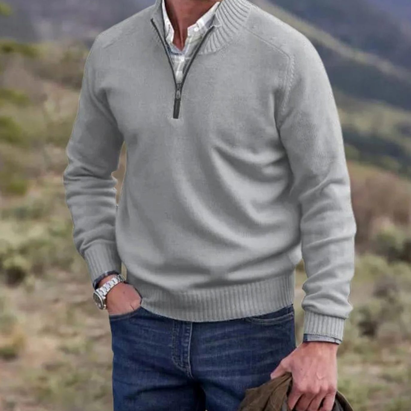 Men's Knit Half-Zip Sweater Quarter-Zip Pullover - Image 2