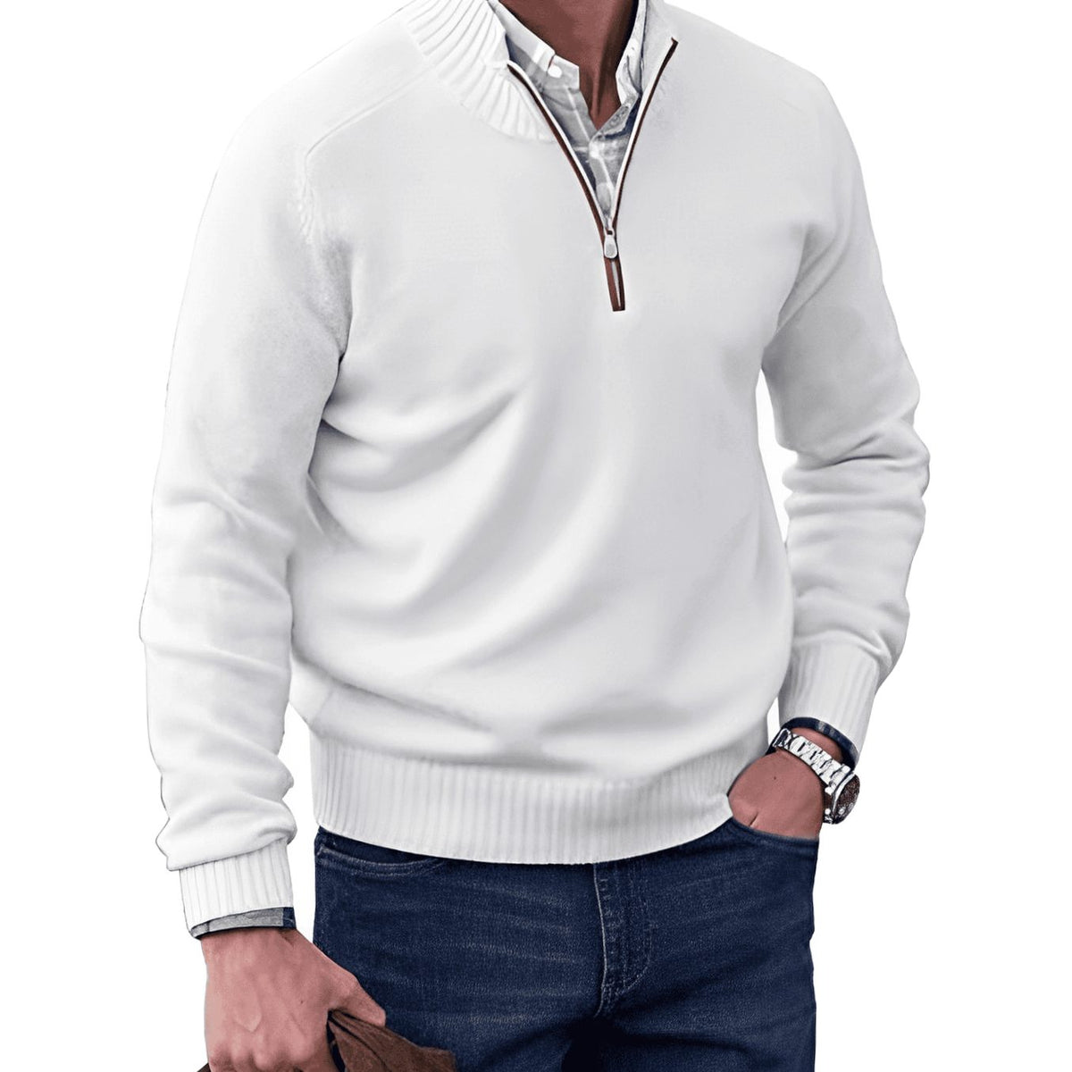 Men's Knit Half-Zip Sweater Quarter-Zip Pullover - Image 3