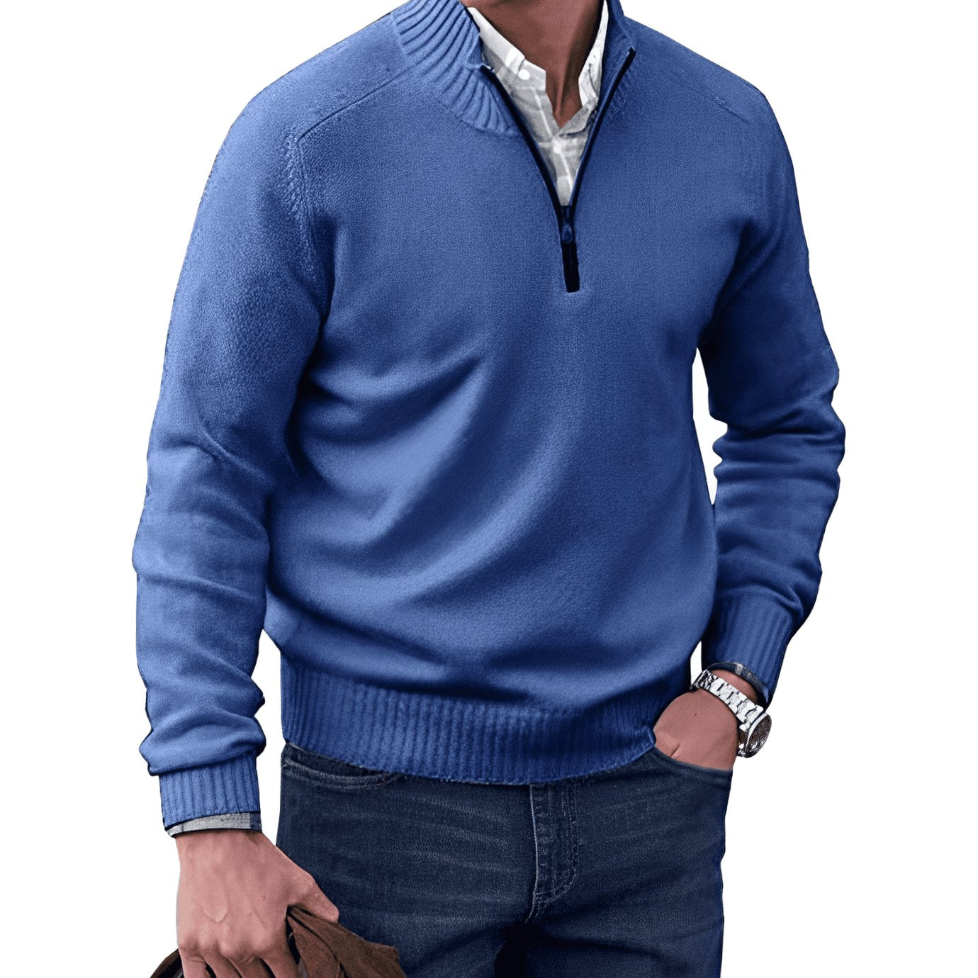Men's Knit Half-Zip Sweater Quarter-Zip Pullover - Image 4