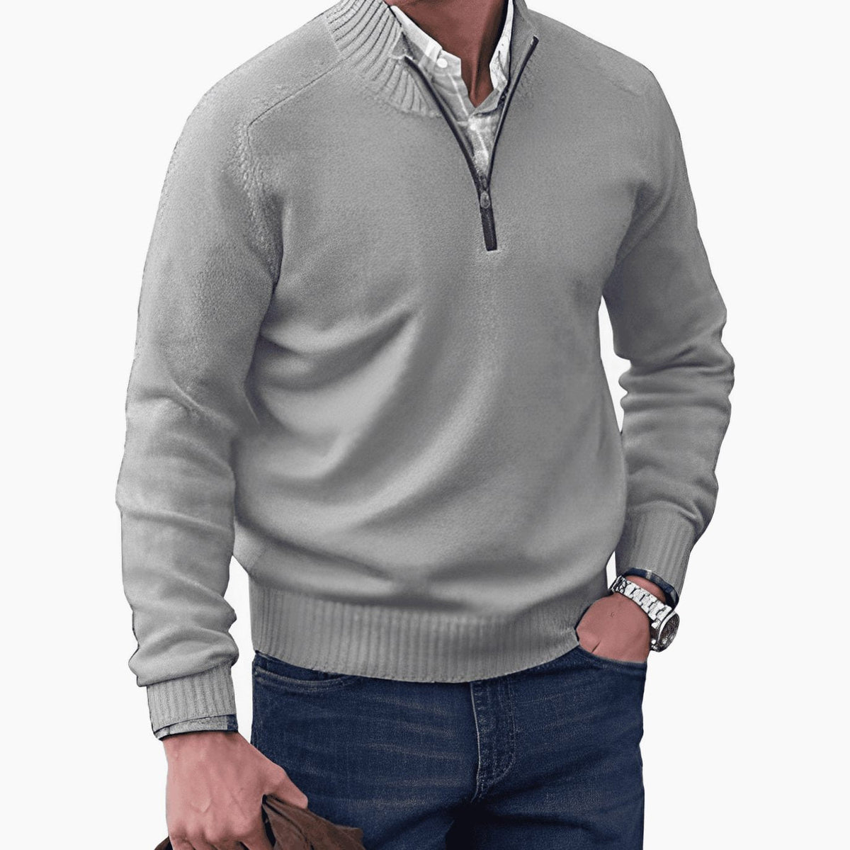 Men's Knit Half-Zip Sweater Quarter-Zip Pullover - Image 5