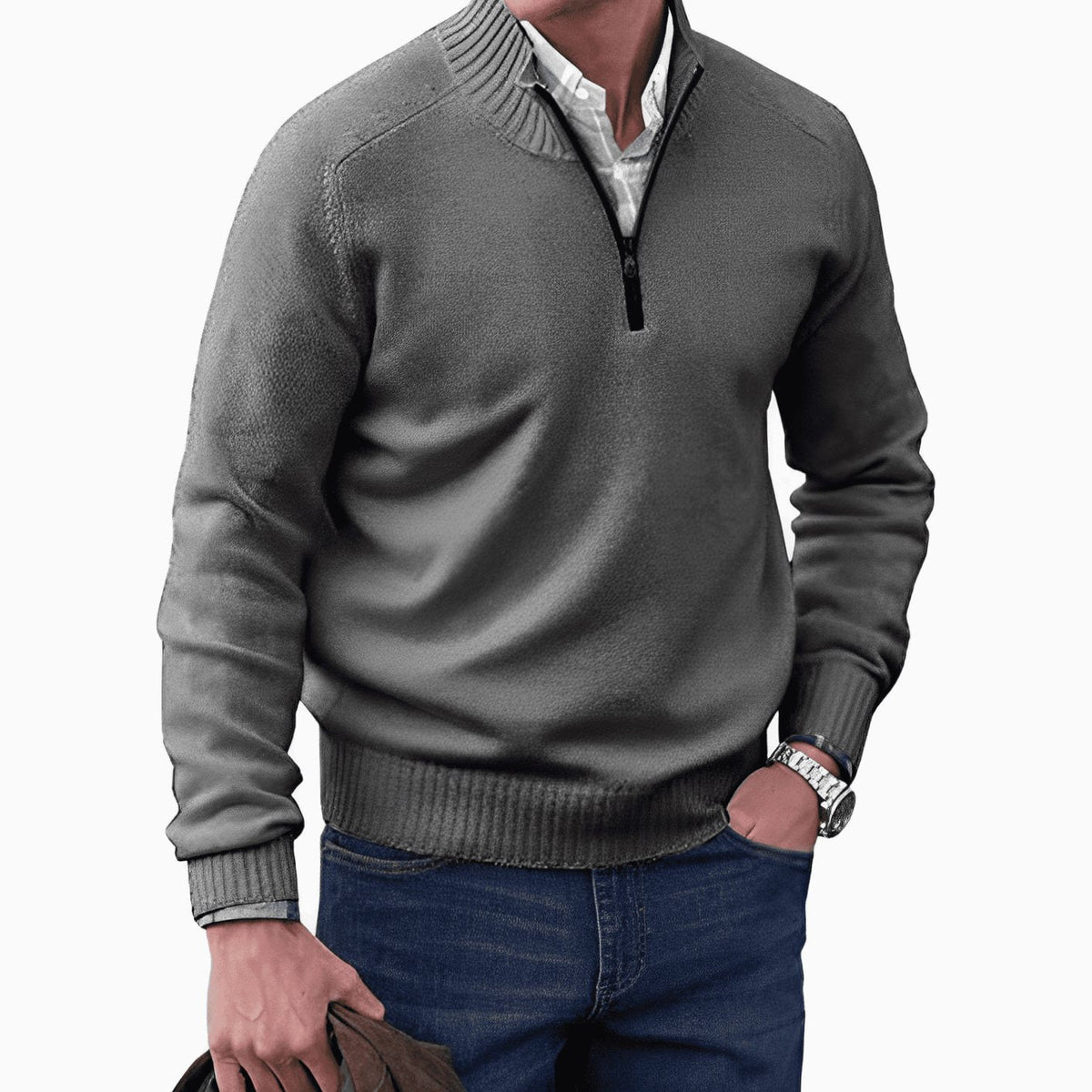 Men's Knit Half-Zip Sweater Quarter-Zip Pullover - Image 6