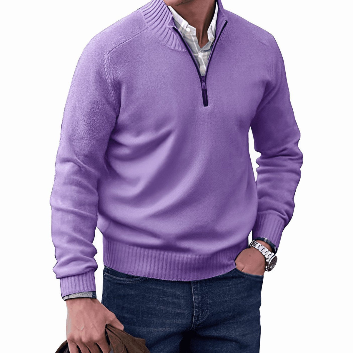 Men's Knit Half-Zip Sweater Quarter-Zip Pullover - Image 7