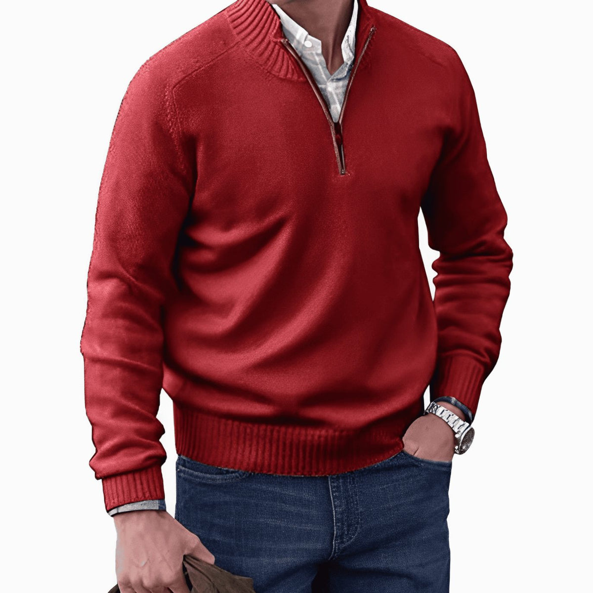 Men's Knit Half-Zip Sweater Quarter-Zip Pullover - Image 9