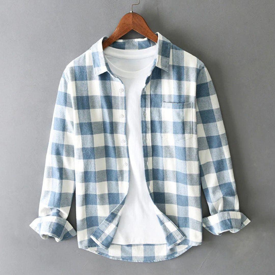 Men's Long Sleeve Plaid Button Down Shirt Spread Collar