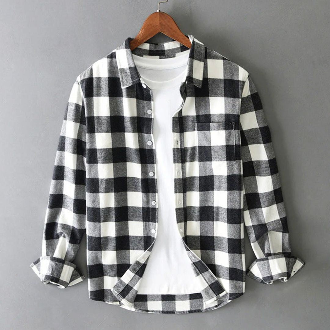Men's Long Sleeve Plaid Button Down Shirt Spread Collar - Image 2