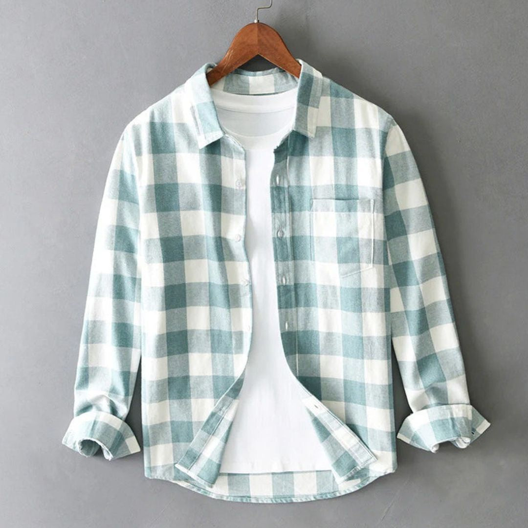 Men's Long Sleeve Plaid Button Down Shirt Spread Collar - Image 3