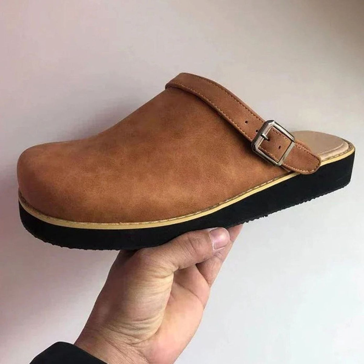 Men's Orthopedic Leather Slip-On Clogs Buckle - Image 2