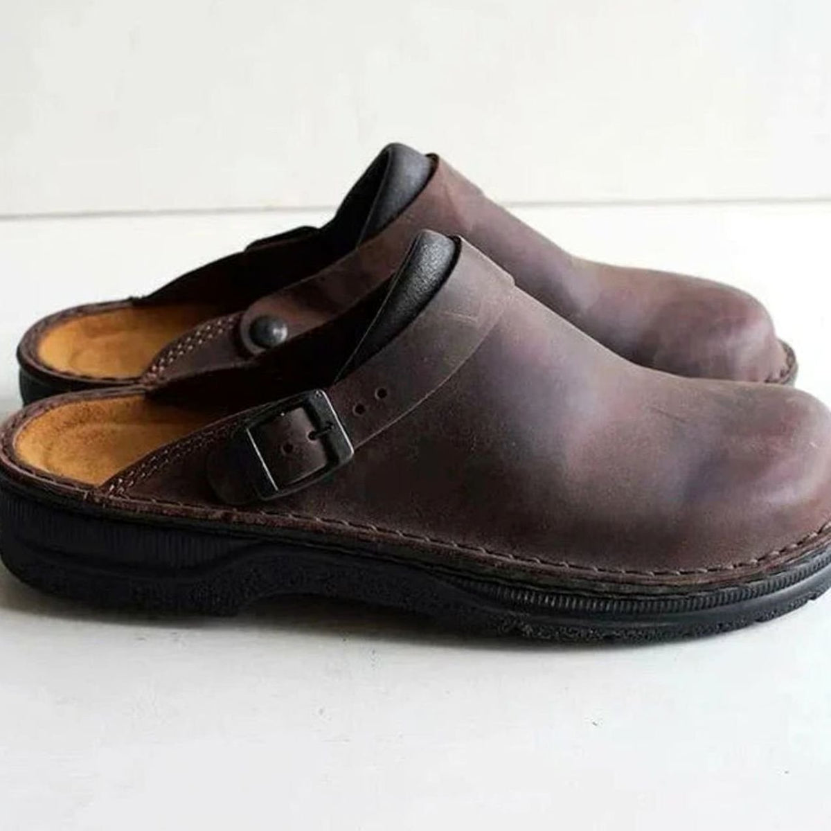 Men's Orthopedic Leather Slip-On Clogs Buckle - Image 5