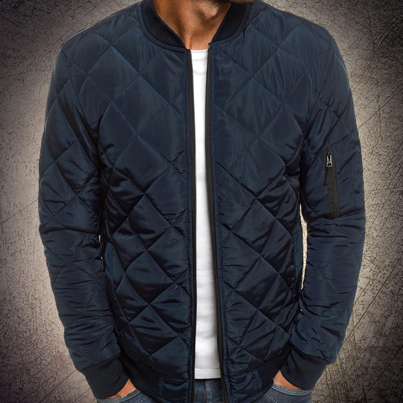 Men's Quilted Lightweight Zip-Up Bomber Jacket - Image 5