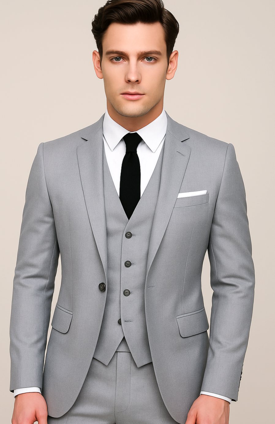 Men's Slim Fit Three Piece Formal Suit Blazer Vest Pants - Image 3